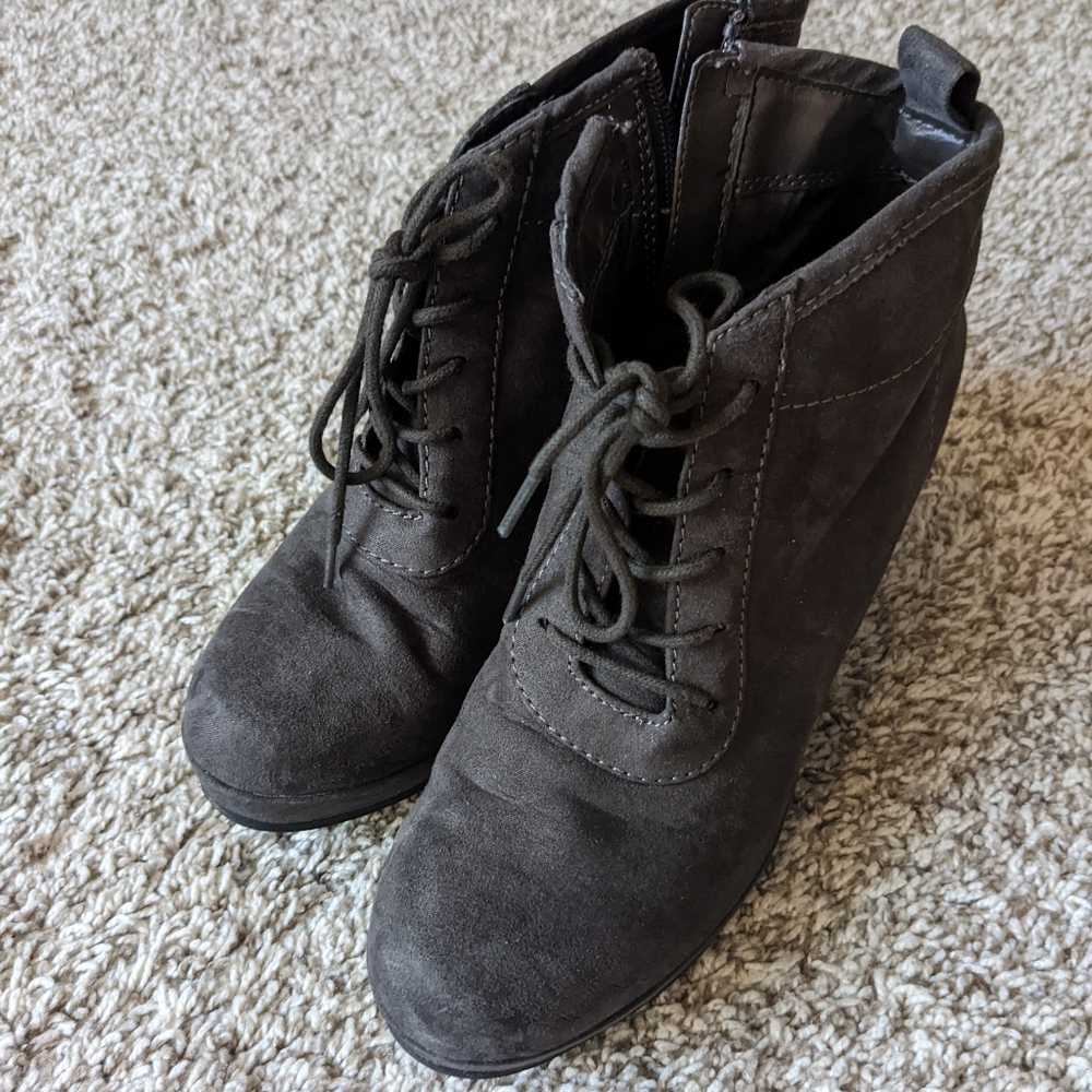 Gray wedge ankle boots